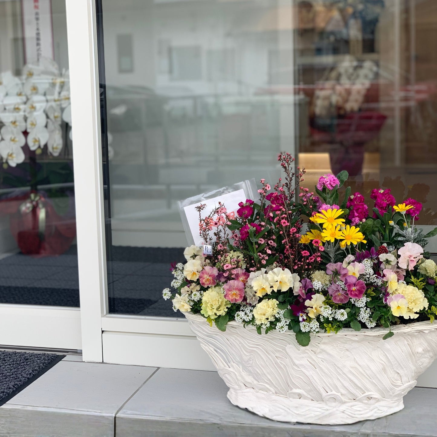 開店祝いに贈る華やかなギャザリング寄せ植え 花創人ガーデニング教室