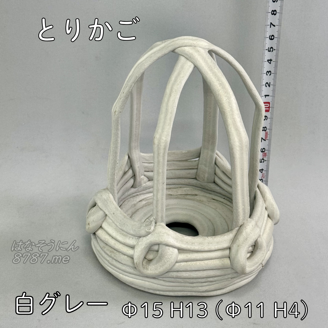 綱木紋鉢 とりかご 白グレー 正面 はなそうにん オゼジュン先生のプランツギャザリング 寄せ植え用植木鉢