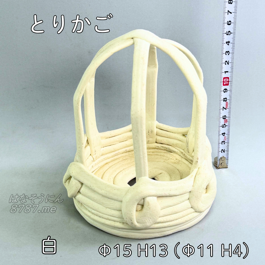 綱木紋鉢 とりかご 白 正面 はなそうにん オゼジュン先生のプランツギャザリング 寄せ植え用植木鉢