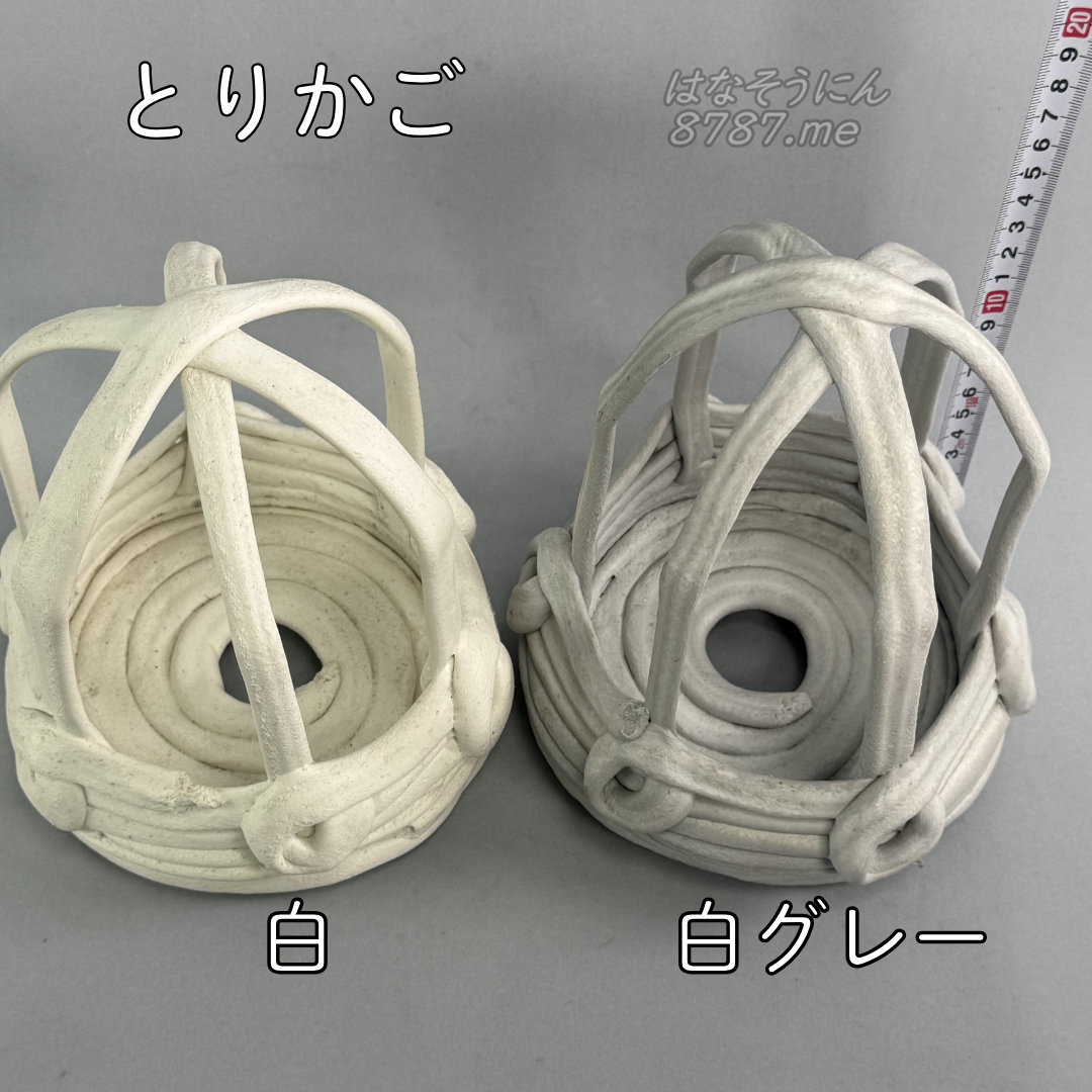 綱木紋鉢 とりかご 白と白グレーの色比較 上から はなそうにん オゼジュン先生のプランツギャザリング 寄せ植え用植木鉢