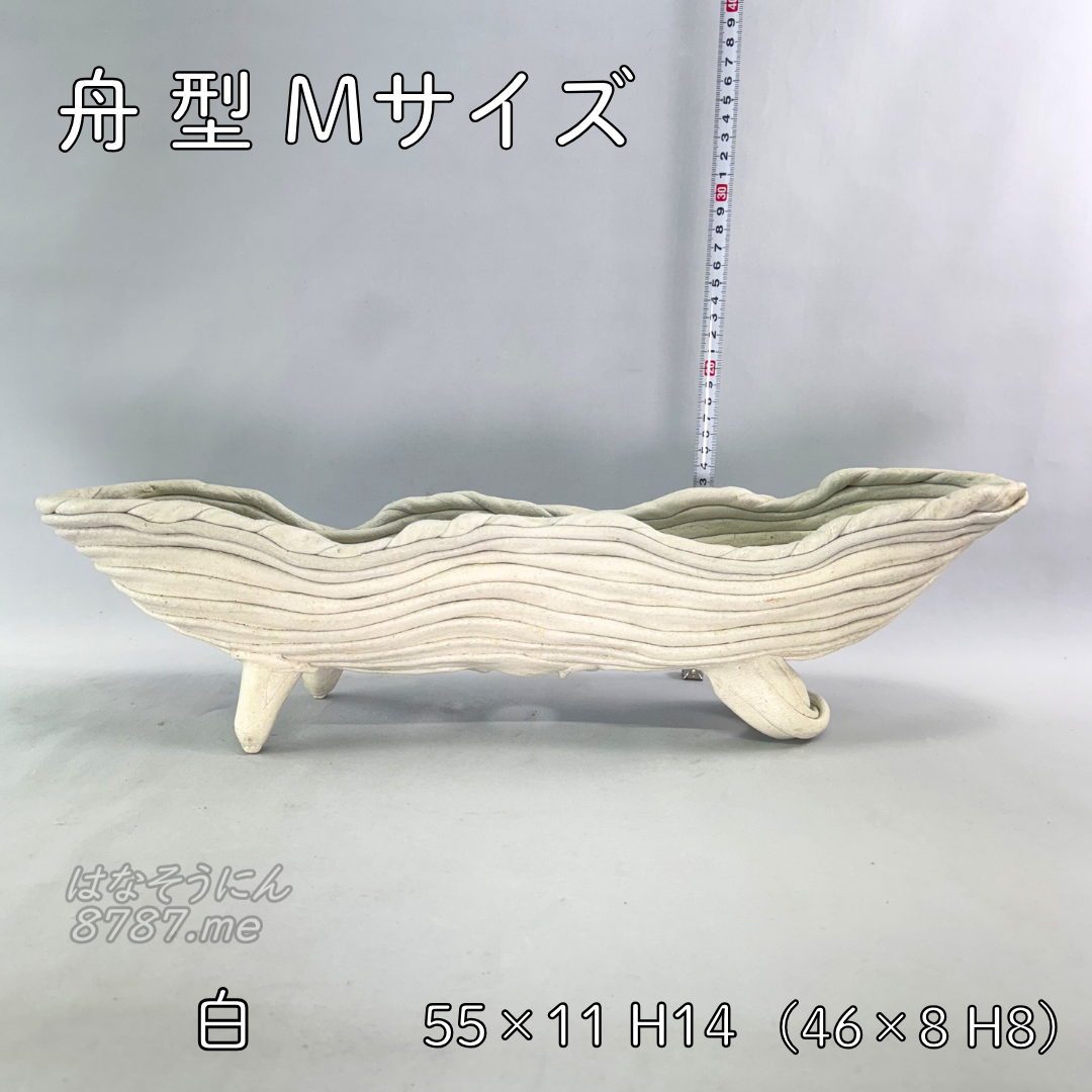綱木紋鉢 舟型M 白 横から はなそうにん オゼジュン先生のプランツギャザリング 寄せ植え用植木鉢