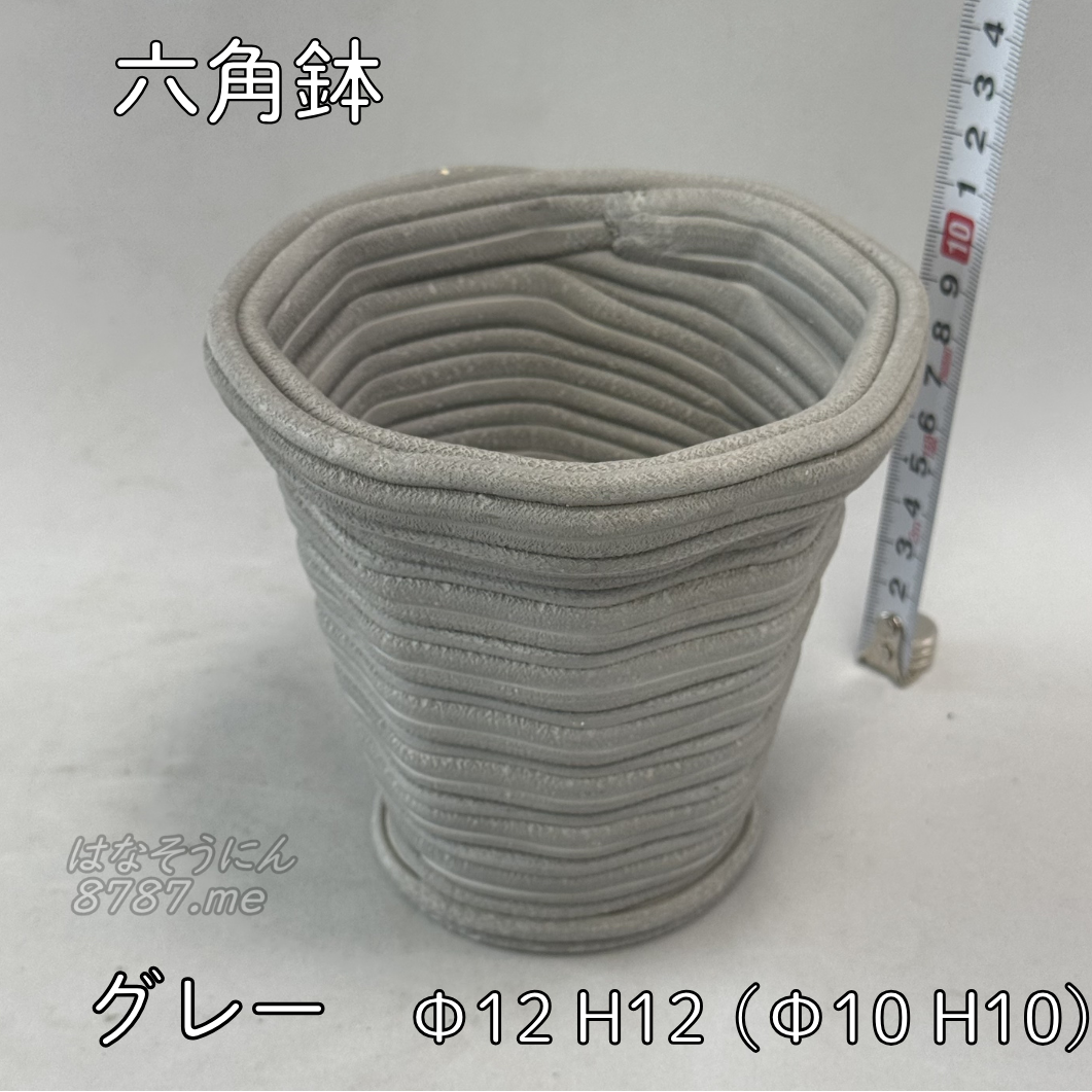 綱木紋鉢 六角鉢 グレー 正面メイン はなそうにん オゼジュン先生のプランツギャザリング 寄せ植え用植木鉢