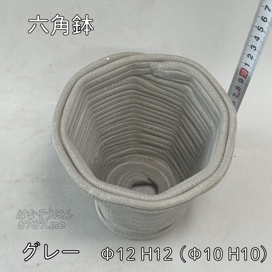 綱木紋鉢 六角鉢 グレー 上から見た鉢内部 はなそうにん オゼジュン先生のプランツギャザリング 寄せ植え用植木鉢