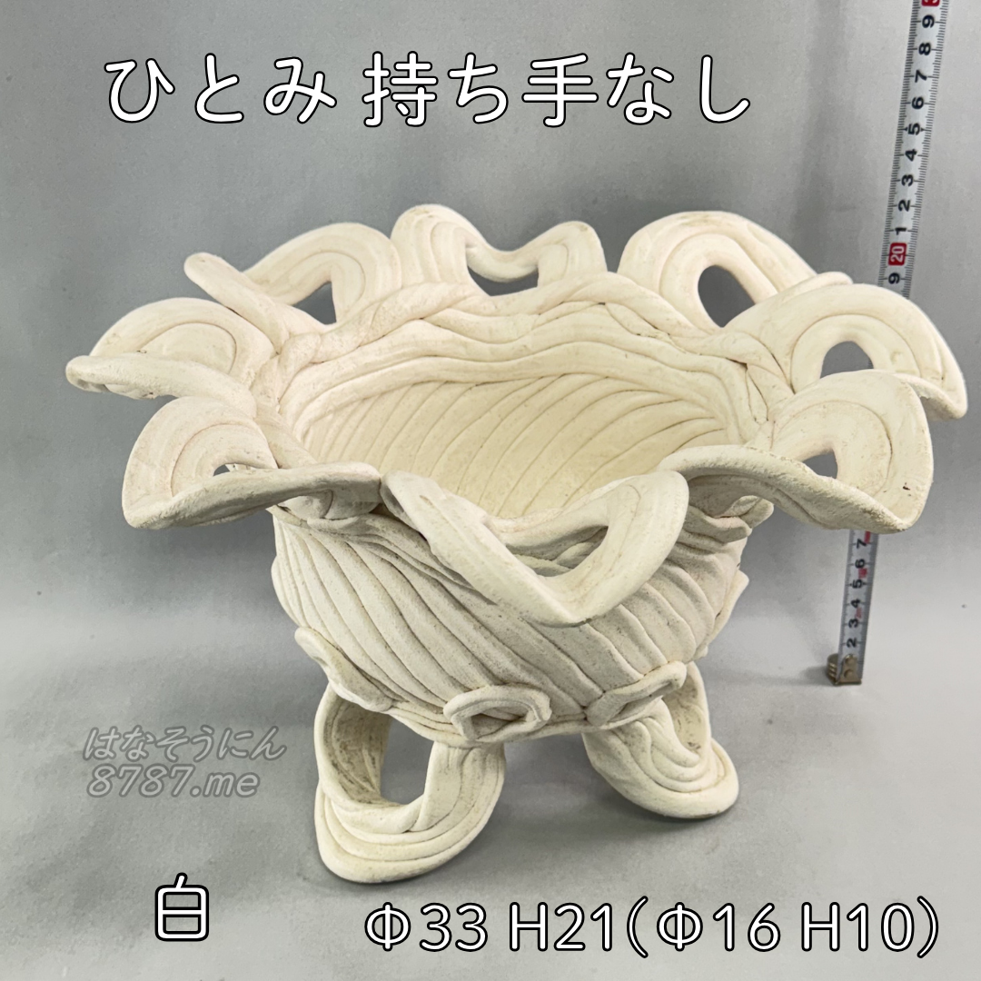 綱木紋鉢 ひとみ持ち手なし 白 正面 はなそうにん オゼジュン先生のプランツギャザリング 寄せ植え用植木鉢