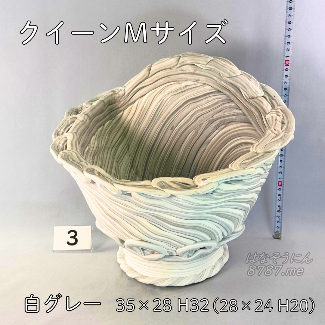 綱木紋鉢 クイーン Mサイズ 白グレー3 はなそうにん オゼジュン先生のプランツギャザリング 寄せ植え用植木鉢