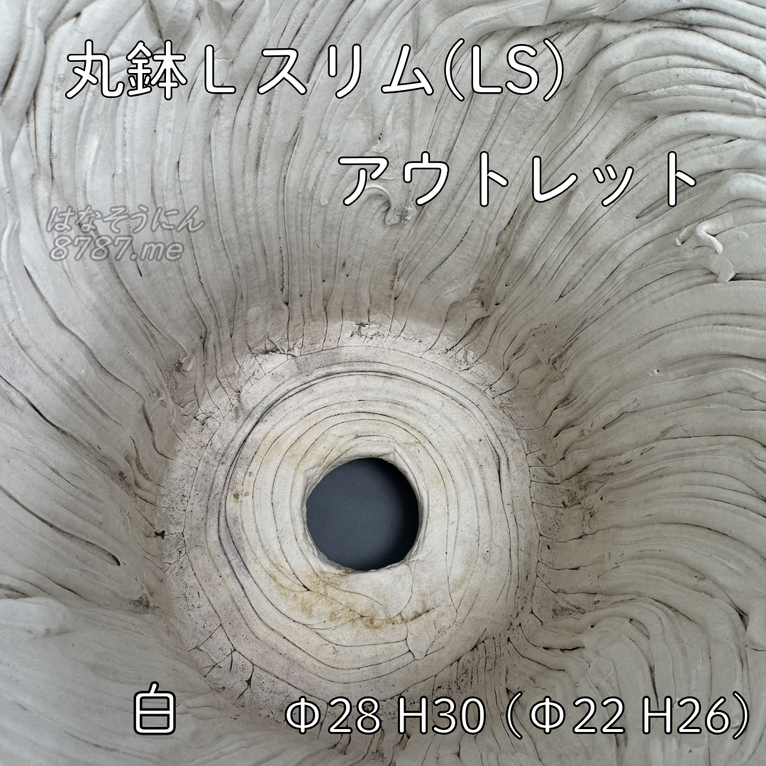 綱木紋鉢 丸鉢Lサイズスリム(LS) アウトレット白中古 鉢の内部アップ はなそうにん オゼジュン先生のプランツギャザリング 寄せ植え用植木鉢