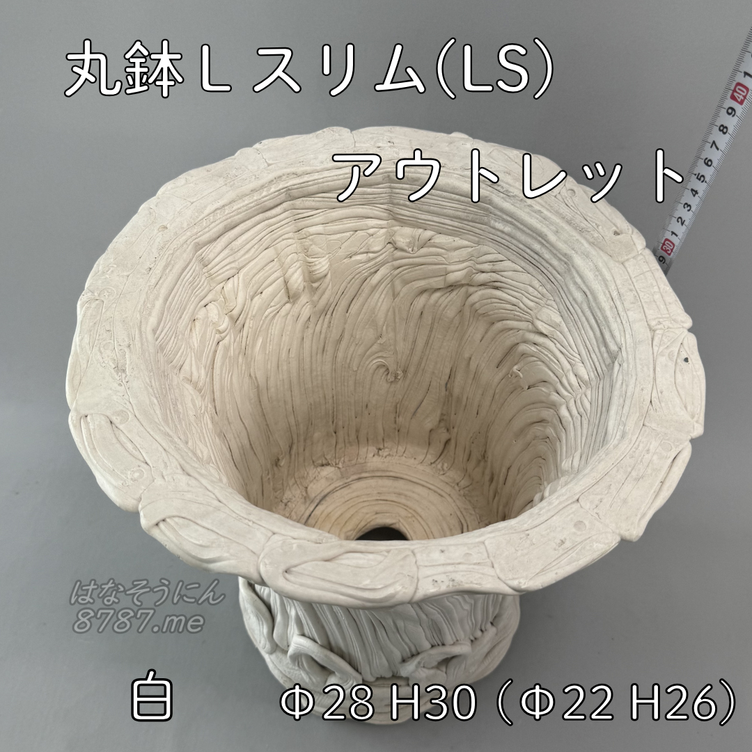 綱木紋鉢 丸鉢Lサイズスリム(LS) アウトレット白中古 上から見た鉢内部 はなそうにん オゼジュン先生のプランツギャザリング 寄せ植え用植木鉢