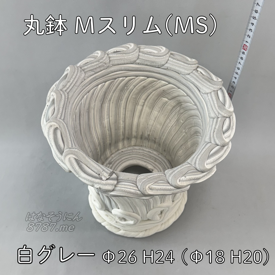 綱木紋鉢 丸鉢Mサイズスリム(MS) 白グレー 上から見た鉢内部 はなそうにん オゼジュン先生のプランツギャザリング 寄せ植え用植木鉢