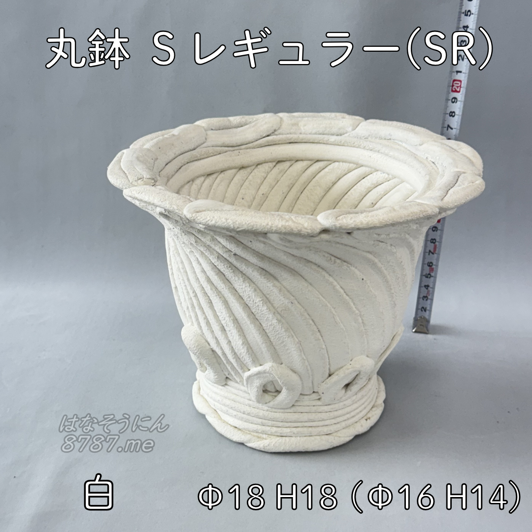 綱木紋鉢 丸鉢Sレギュラー(SR) 白 正面メイン はなそうにん オゼジュン先生のプランツギャザリング 寄せ植え用植木鉢