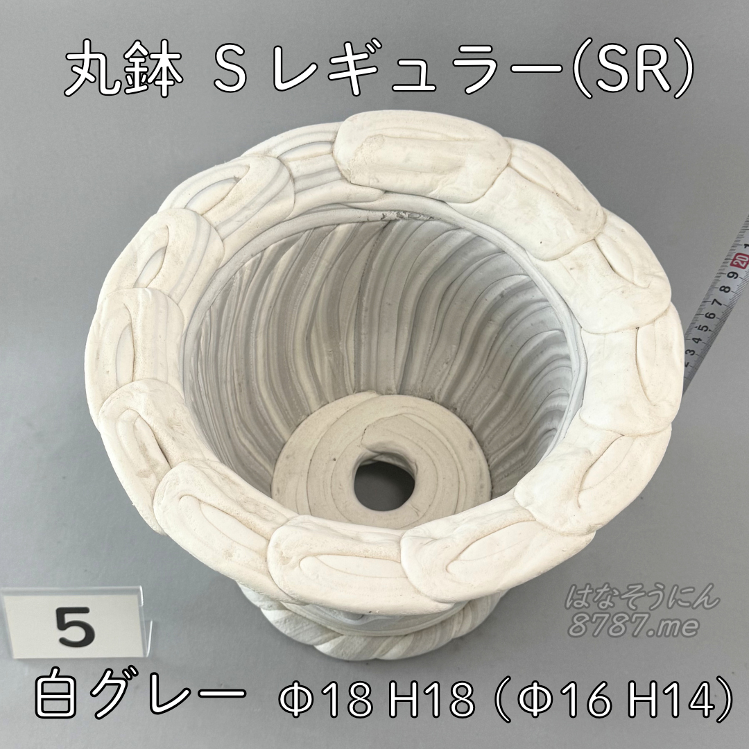 綱木紋鉢 丸鉢Sレギュラー(SR) 白グレー5 上から見た鉢内部 はなそうにん オゼジュン先生のプランツギャザリング 寄せ植え用植木鉢