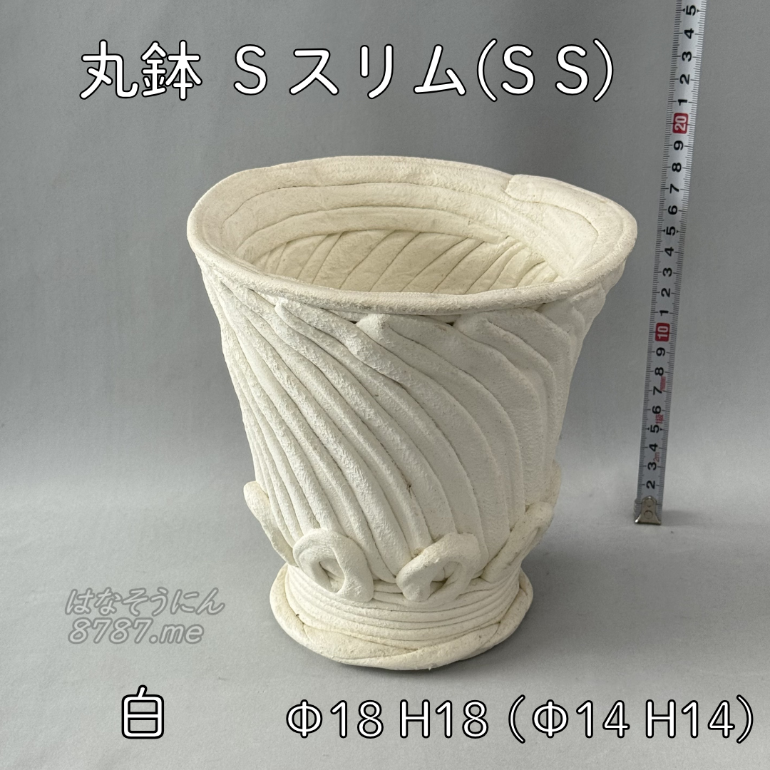 綱木紋鉢 丸鉢Sスリム(SS) 白 正面メイン はなそうにん オゼジュン先生のプランツギャザリング 寄せ植え用植木鉢