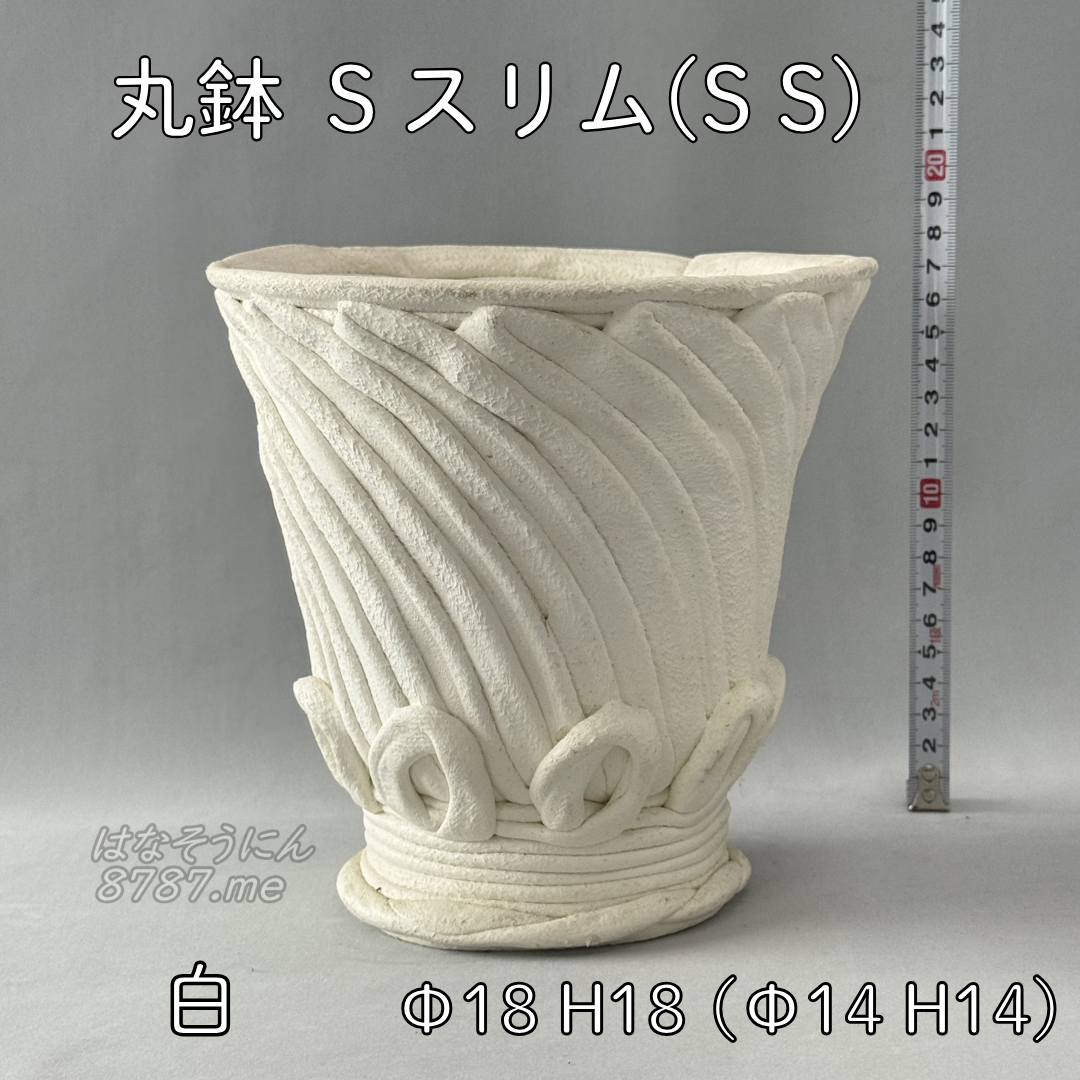綱木紋鉢 丸鉢Sスリム(SS) 白 横から はなそうにん オゼジュン先生のプランツギャザリング 寄せ植え用植木鉢