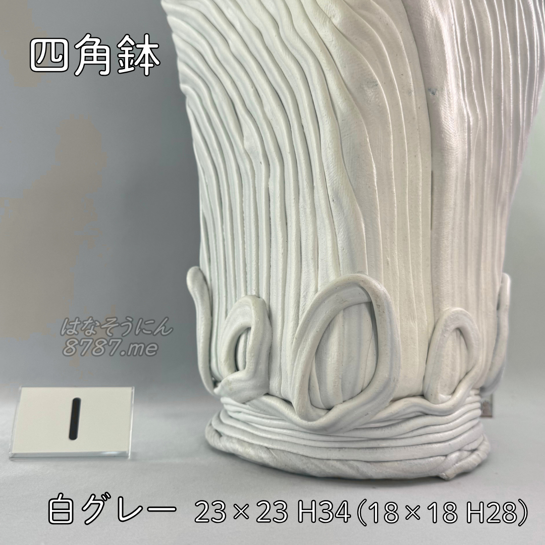 綱木紋鉢 四角鉢 白グレー1 下部 はなそうにん オゼジュン先生のプランツギャザリング 寄せ植え用植木鉢