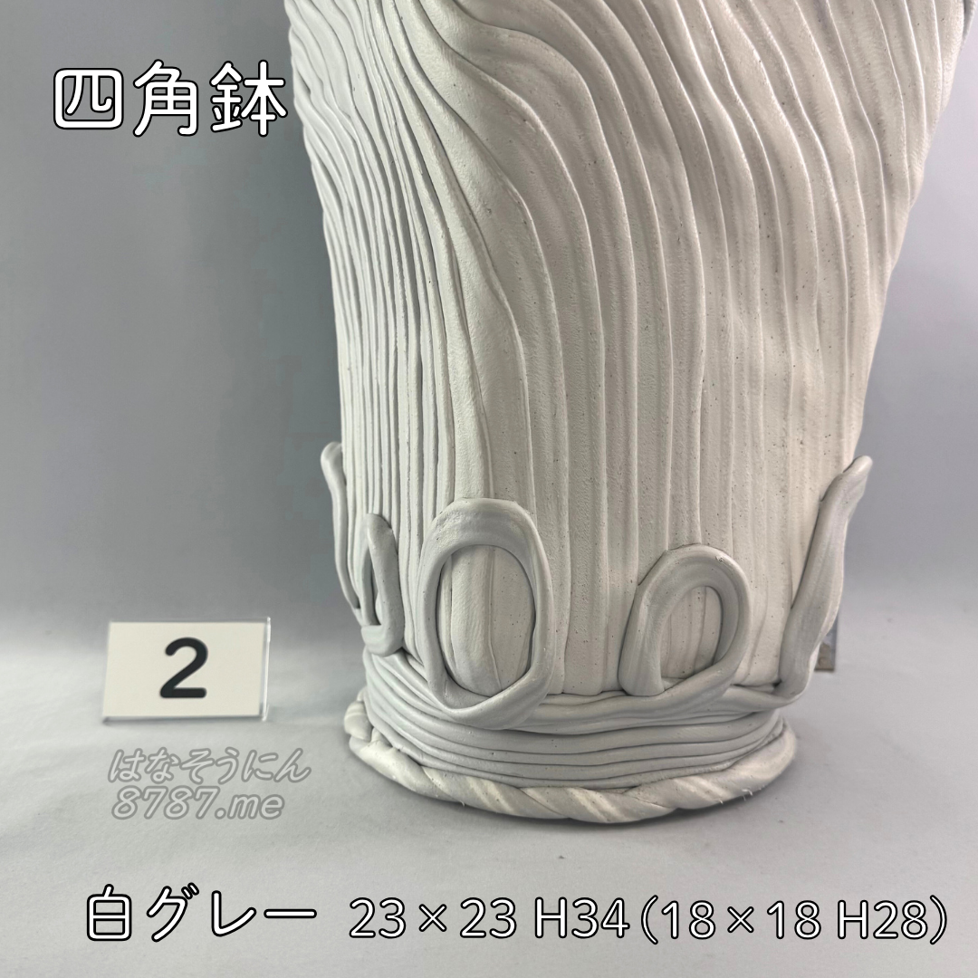綱木紋鉢 四角鉢 白グレー2 下部 はなそうにん オゼジュン先生のプランツギャザリング 寄せ植え用植木鉢