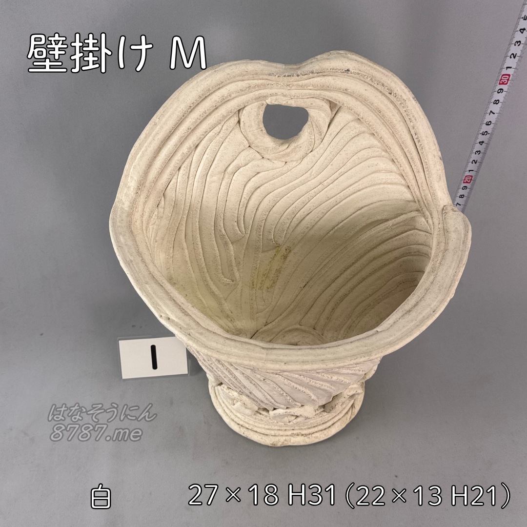 綱木紋鉢 壁掛け Mサイズ 白1 上から はなそうにん オゼジュン先生のプランツギャザリング 寄せ植え用植木鉢
